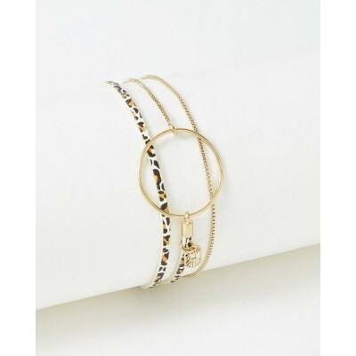 Bracelet FlowersforZoé NOLAH en acier doré et cuir, T2
