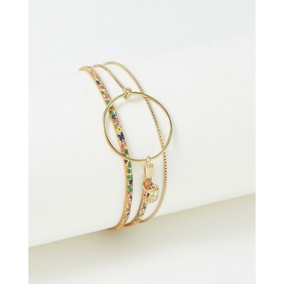 Bracelet FlowersforZoé NOLAH en acier doré et cuir, T1