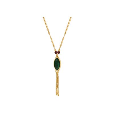 Collier SATELLITE Noto en plaqué or, grenat et pierre effet malachite