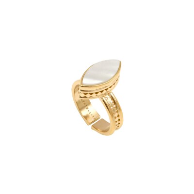 Bague SATELLITE Noto en plaqué or et nacre, taille ajustable