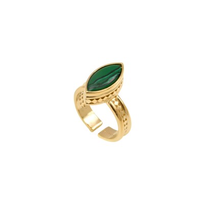 Bague SATELLITE Noto en plaqué or et pierre effet malachite, taille ajustable