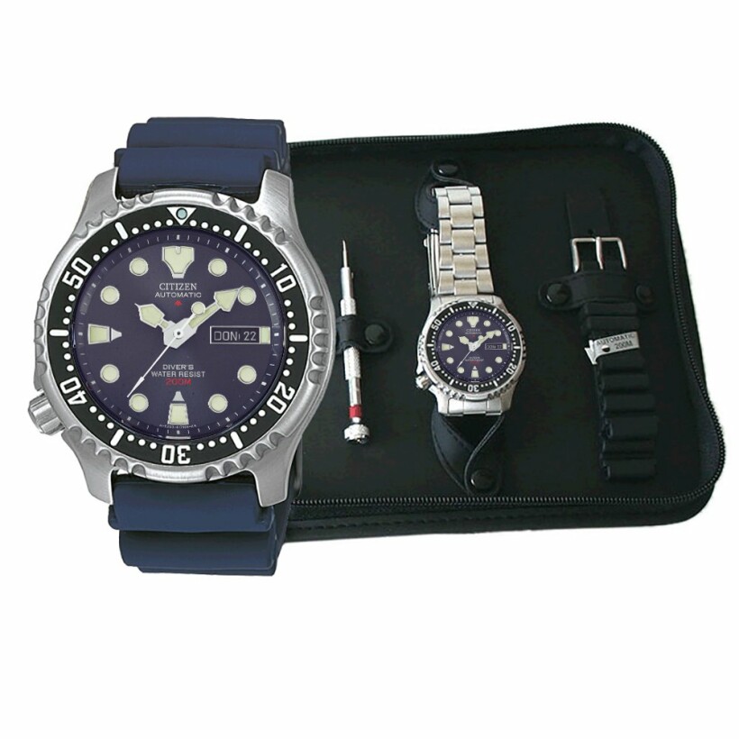 Coffret de montre Citizen Promaster Marine avec bracelet caoutchoux et acier NY0040-17LEM