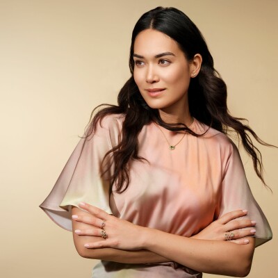 Bague New Miss en or rose, saphir rose taille radiant et diamants