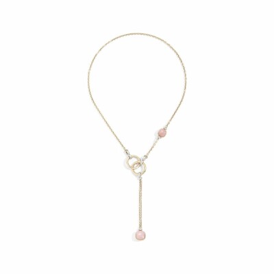 Collier Pomellato Nudo en or rose, quartz rose, calcédoine et diamants bruns