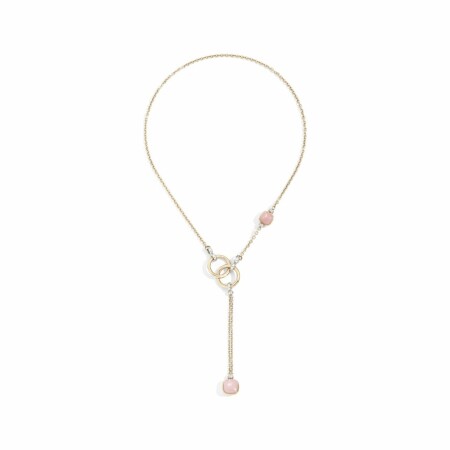 Collier Pomellato Nudo en or rose, quartz rose, calcédoine et diamants bruns