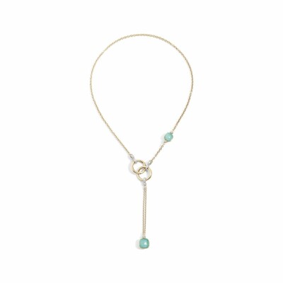 Collier Pomellato Nudo en or blanc, or rose, topaze bleue ciel, chrysoprases et diamants