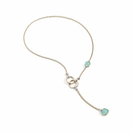 Collier Pomellato Nudo en or blanc, or rose, topaze bleue ciel, chrysoprases et diamants