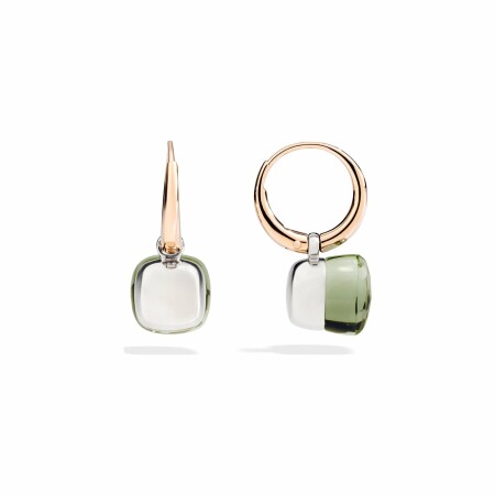 Pomellato Nudo earrings, rose gold, white gold and prasiolite