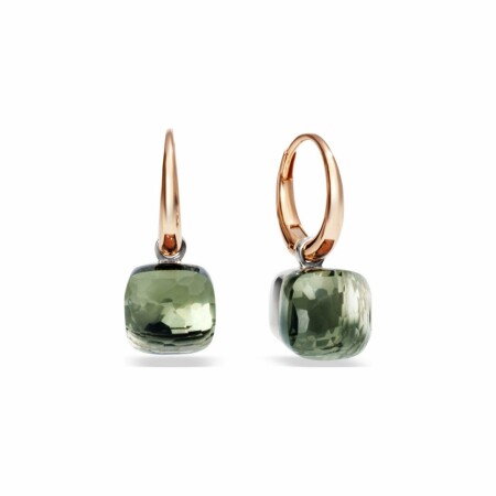 Pomellato Nudo earrings, rose gold, white gold and prasiolite