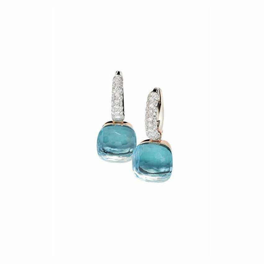 Pomellato Nudo earrings, rose gold, white gold, diamonds and Topaz