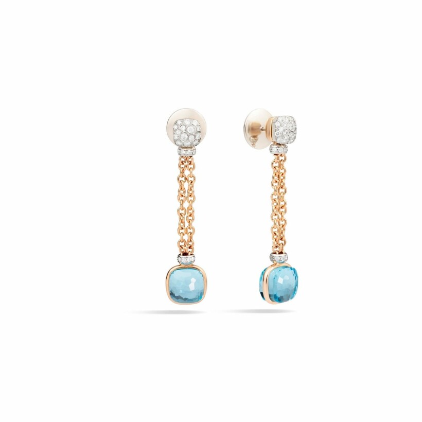 Pomellato Nudo earrings, rose gold, white gold, sky blue topaz and diamonds