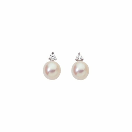 Boucles d'oreilles en or blanc, perles d'eau douce et diamants