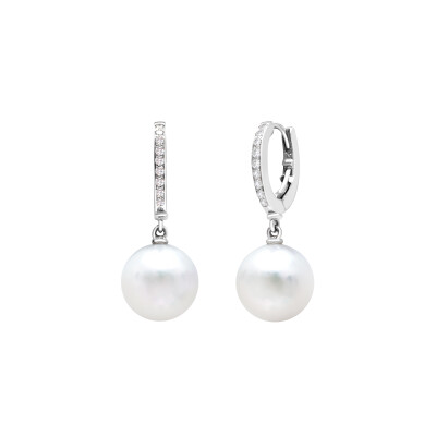 Boucles d’oreilles Galaxy en or blanc, perles d’eau douce et diamants