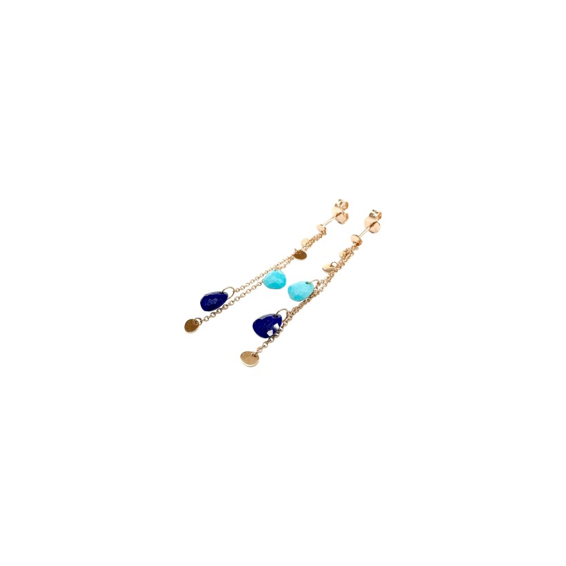 Boucles d’oreilles Isabelle Barrier en or rose, lapis lazuli et turquoise de 2.01cts