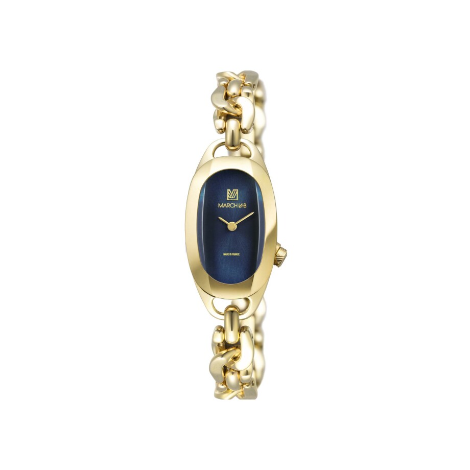 March LA.B OBLONGUE ELECTRIC 20 MM Watch - AMIRAL - Golden Curb Chain