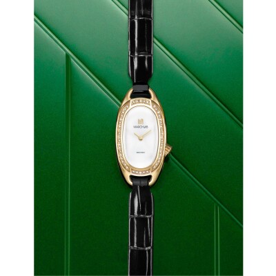 Montre March LA.B Oblongue Electrique - Diamants Or 18k - Alligator Noir