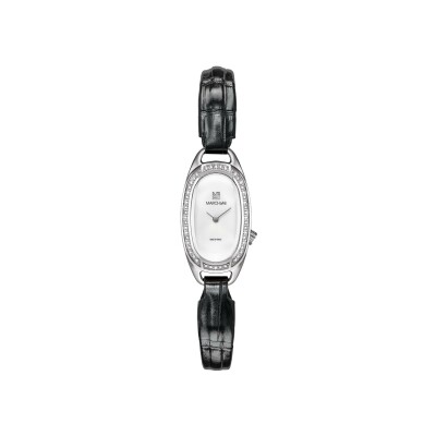 Montre March LA.B Oblongue Electrique - Diamants Acier - Alligator Noir