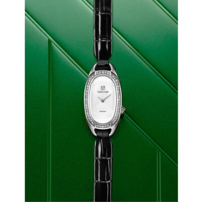 Montre March LA.B Oblongue Electrique - Diamants Acier - Alligator Noir