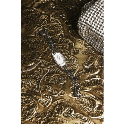 Montre March LA.B Oblongue Electrique - Diamants Acier - Alligator Noir