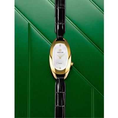 Montre March LA.B Oblongue Electrique - Nacre Or 18k - Alligator Noir