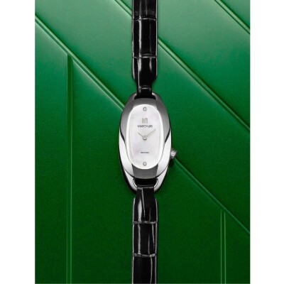 Montre MARCH LA.B OBLONGUE Electrique - Nacre Acier - Alligator Noir
