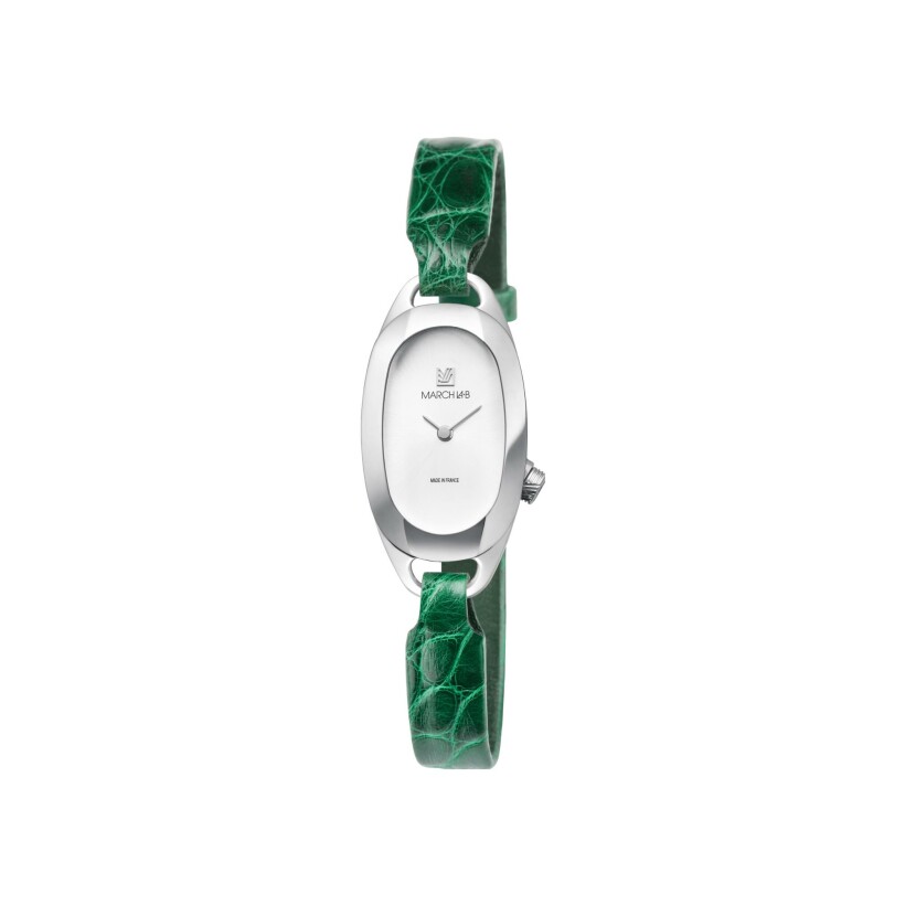 March LA.B OBLONGUE ELECTRIC 20 MM Watch - WHITE - Green Alligator