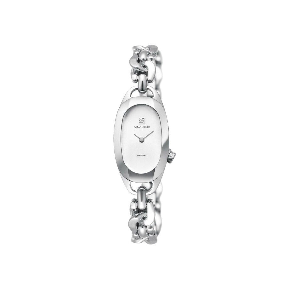 March LA.B OBLONGUE ELECTRIC 20 MM Watch - WHITE - Steel Curb Chain