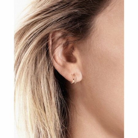 Mono Boucle d'oreille Vanrycke Charlie Double Or rose semi pavee de Diamants, Droite