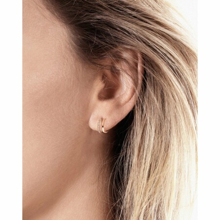 Mono Boucle d'oreille Vanrycke Charlie Double Or rose semi pavee de Diamants, Gauche