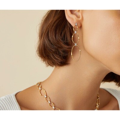 Boucles d'oreilles Marco Bicego MARRAKECH ONDE en or jaune, or blanc et diamants