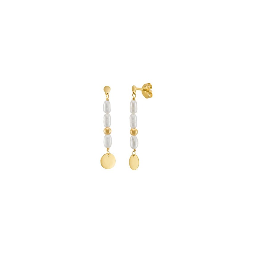 Boucles d'oreilles Jourdan Bijoux Manathan en or jaune et perles d'eau douce
