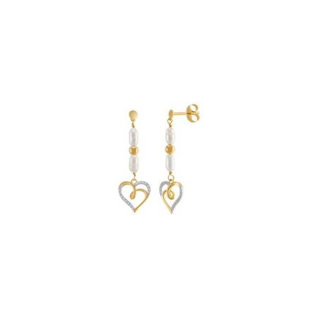 Boucles d'oreilles Jourdan Bijoux Honey en or jaune, perles d'eau douce et oxydes de zirconium