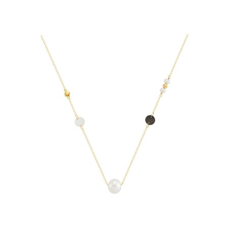 Collier Jourdan Bijoux Australis en or jaune, perles blanche, nacre blanche et noire