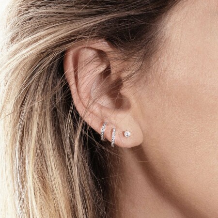 Boucle d'oreille créoles Vanrycke Officiel en or blanc et pavée de diamants, taille XS