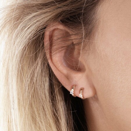 Mono boucle d'oreille créole Vanrycke Officiel en or rose et 1 diamant, taille XS