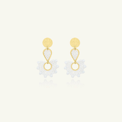Boucles d'oreilles Sàntibé Bijoux Ophélia en laiton, métal doré et perles blanc