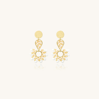 Boucles d'oreilles Sàntibé Bijoux Ophélia en laiton, métal doré et perles blanc doré