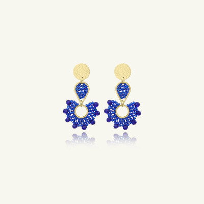 Boucles d'oreilles Sàntibé Bijoux Ophélia en laiton, métal doré et perles bleu