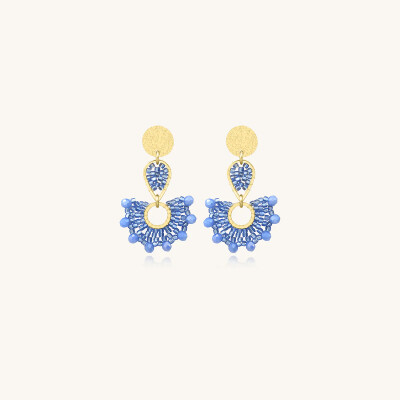 Boucles d'oreilles Sàntibé Bijoux Ophélia en laiton, métal doré et perles céleste