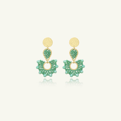 Boucles d'oreilles Sàntibé Bijoux Ophélia en laiton, métal doré et perles vert d'eau
