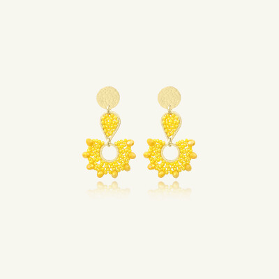 Boucles d'oreilles Sàntibé Bijoux Ophélia en laiton, métal doré et perles jaune