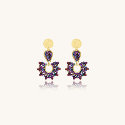 Boucles d'oreilles Sàntibé Bijoux Ophélia en laiton, métal doré et perles violet nuit