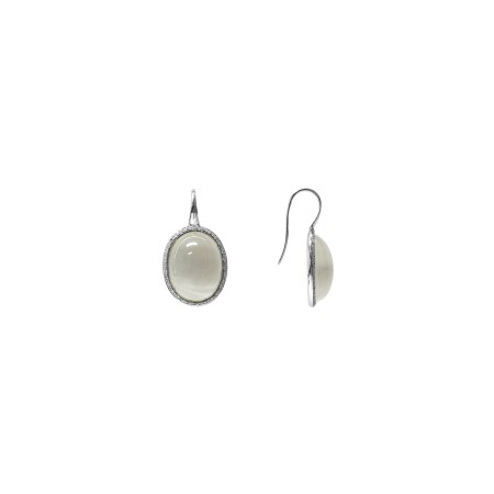 Boucles d'oreilles Isabelle Barrier en or blanc, diamants naturels et quartz