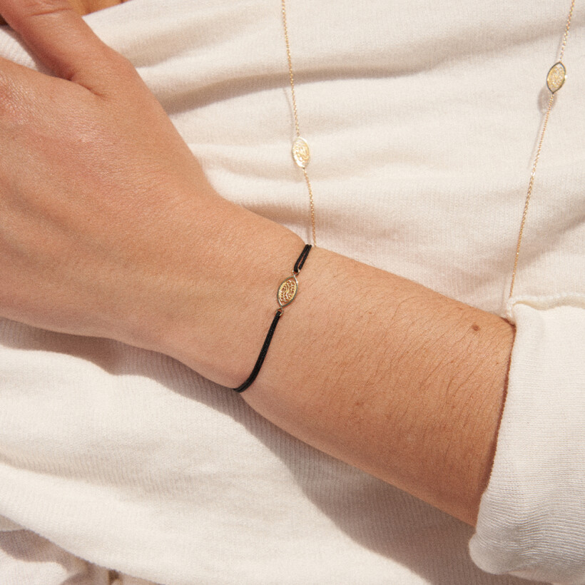 Bracelet sur cordon noir Charlet Orma en or jaune