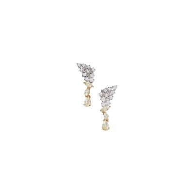 Boucles d'oreilles en or blanc, diamants et diamants jaunes