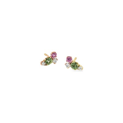 Boucles d'oreilles en or rose, saphirs et diamants