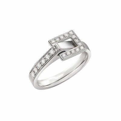 Bague Lilistone l'Originale en or blanc, motif carré en or blanc, diamants blancs sur l'anneau et sur le motif