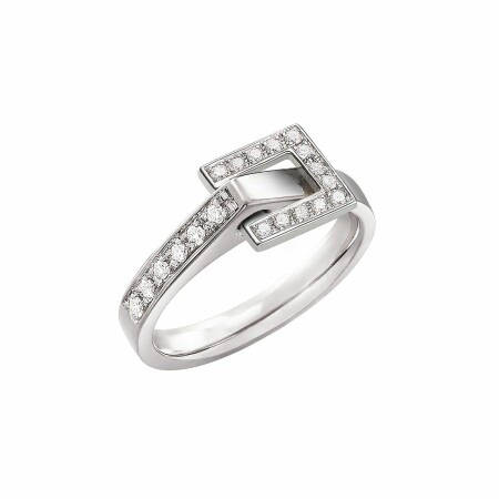 Bague Lilistone l'Originale en or blanc, motif carré en or blanc 18 carats et diamants blancs sur l'anneau et diamants blancs sur le motif