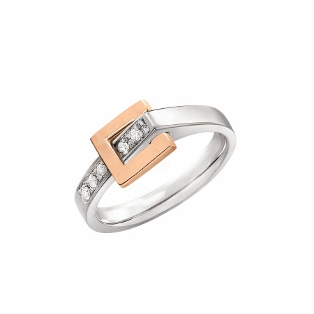 Bague Lilistone l'Originale en or blanc, motif carré en or rose 18 carats et diamants blancs