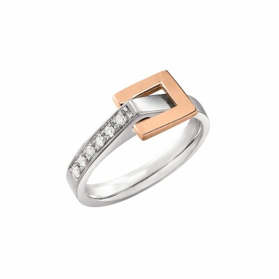 Bague Lilistone l'Originale en or blanc, motif carré en or rose 18 carats et diamants blancs